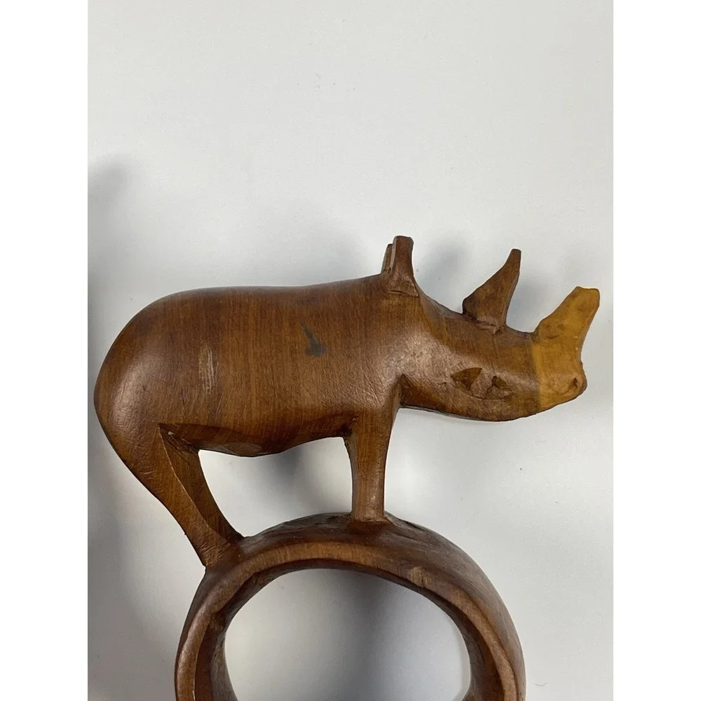 Hand Carved Wooden African Safari Animal Napkin‎ Ring Holders Stands Set Of 2